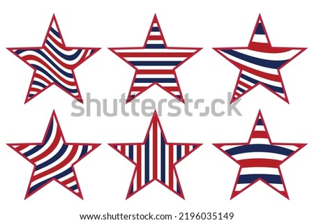 set of american flag striped star shapes holiday event icons illustration