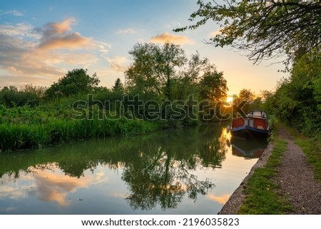 Grand Union canal at sunset in Milton Keynes. England Royalty-Free Stock Photo #2196035823