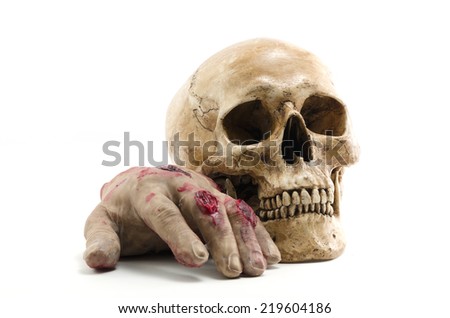human skull and hand