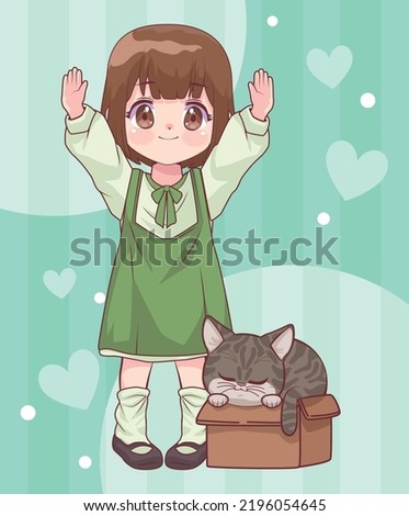 girl with cat sleeping anime characters
