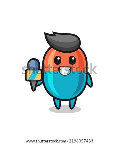 Character mascot of capsule as a news reporter , cute style design for t shirt, sticker, logo element