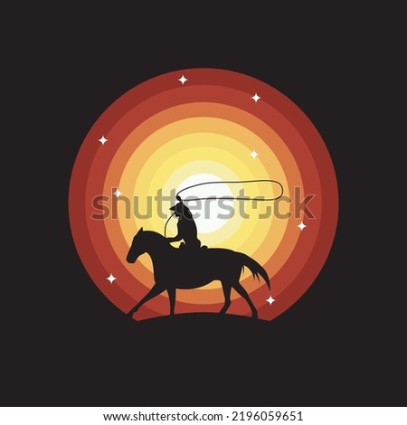 silhouette cowboy riding horse logo vector Design Vector