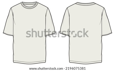 oversized boxy t shirt men and women crew neck short sleeve wide baggy t shirt flat sketch vector illustration. front and back view template. CAD mockup. Royalty-Free Stock Photo #2196075381