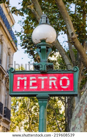 Detail of a Metro signpost in Paris