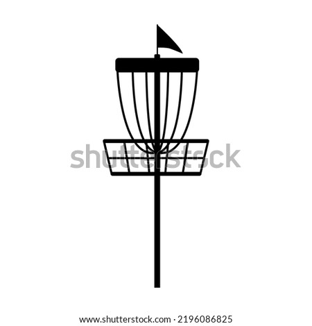 Disc golf basket with flag icon. Vector outline illustration isolated on white background