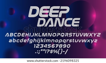 Music font alphabet, club party typeface and typography, vector DJ type. Electronic music retro or modern font letters and numbers, urban pop, trance or disco dance and techno rave bold line font Royalty-Free Stock Photo #2196098325