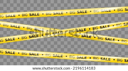 Yellow ribbons for Big Sale. Template with crossing realistic tapes for Black Friday, discount. Stripes with border for sale. Banner with yellow ribbons. Flyer for promotion, shopping. Graphic element