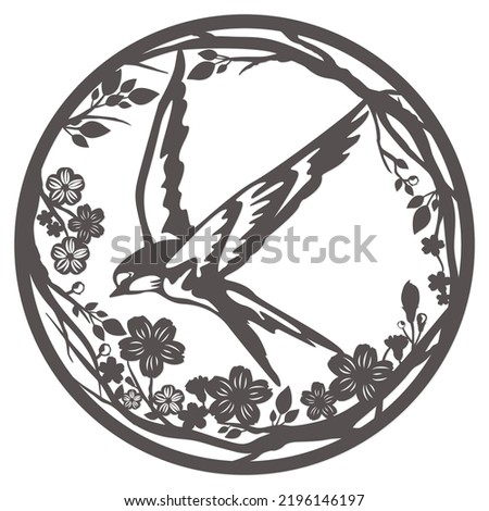 Swallow bird vector illustration. Paper cut out style. Layered 3D paper cut, Shadow box