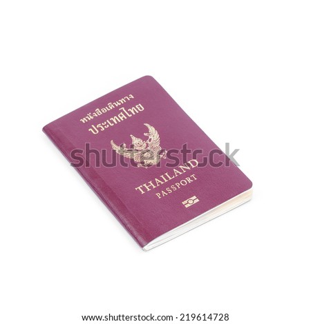 Thailand passport on white background.