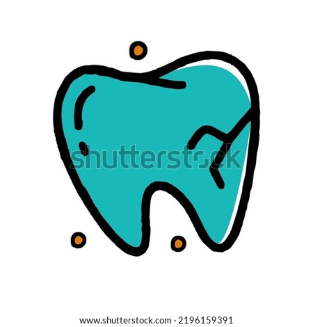 Tooth with Crack Halloween doodle style vector design Illustration Isolated on white 
