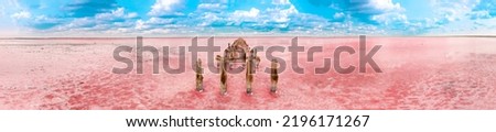 The pink lake is a beautiful landscape, unusual nature. A unique rare natural phenomenon. Salt lake with pink algae. Beautiful landscape. Royalty-Free Stock Photo #2196171267