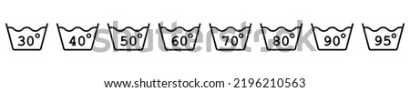 Wash at 30 to 95 degrees. Degrees of water. Set of isolated wash icons. Vector illustration.
