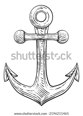 An anchor from a boat or ship tattoo or retro style woodcut etching drawing in a vintage style