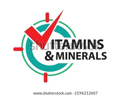 Vitamins and Minerals Icon with Check symbol concept. Editable Clip Art.