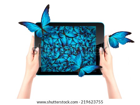 concept design, butterfly flying out from tablet computer