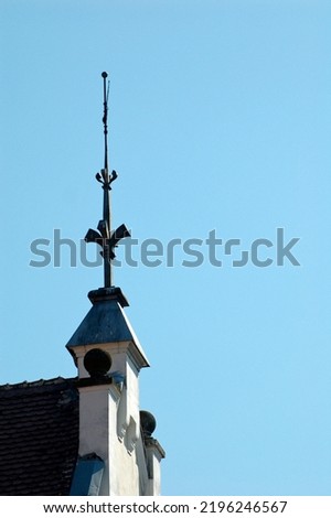 Forged metal element with the role of lightning rod in the buildings in the old quarter of the city of Sibiu.