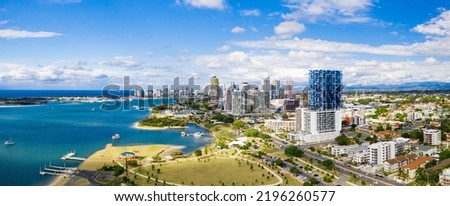 Panorama of Southport and the Gold Coast Broadwater on a sunny day, Queensland, Australia Royalty-Free Stock Photo #2196260577