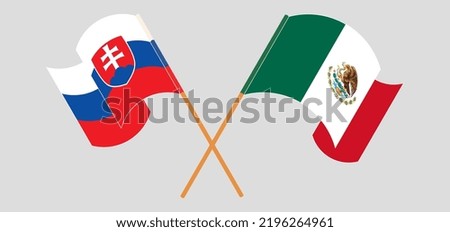 Crossed and waving flags of Slovakia and Mexico. Vector illustration
