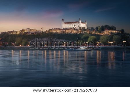 Bratislava Skyline with Bratislava Castle at night - Bratislava, Slovakia