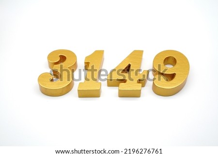   Number 3149 is made of gold-painted teak, 1 centimeter thick, placed on a white background to visualize it in 3D.                                    