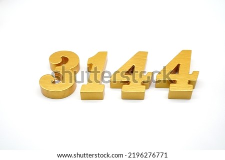   Number 3144 is made of gold-painted teak, 1 centimeter thick, placed on a white background to visualize it in 3D.                              