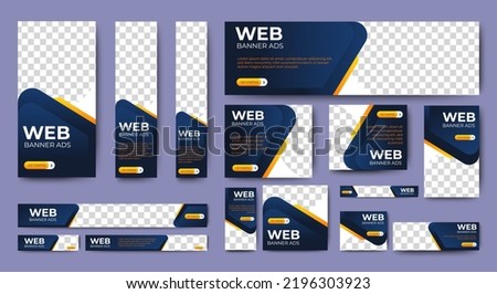 Web banner template design set layout with photo and text space. gradient blue. Business advertising set design template. Vertical, horizontal, square banners standard size. Vector EPS 10