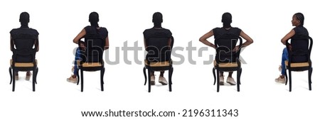 back view of a group same woman on white background