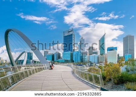 Perth downtown city skyline cityscape of Australia with blue sky Royalty-Free Stock Photo #2196332885