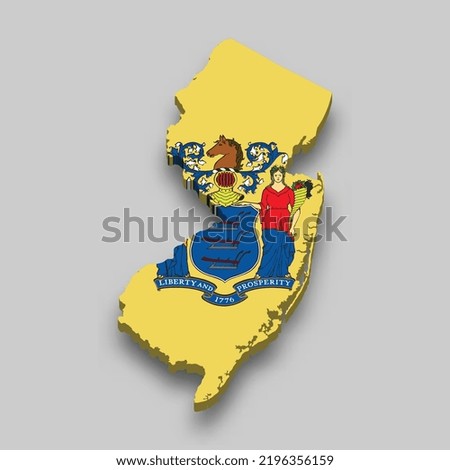 3d isometric Map of New Jersey is a state of United States with national flag