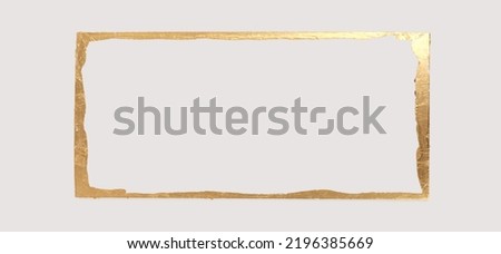 Gold (bronze) glitter empty frame on beige gray paper horizontal long background. Abstract copy space texture. Royalty-Free Stock Photo #2196385669