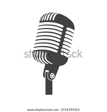 Retro vintage microphone vector on white background. Mic silhouette. Music or voice recording icon. Recording studio symbol. Flat stye vector illustration