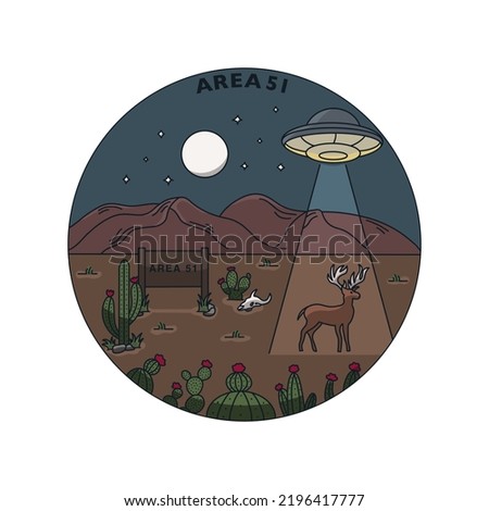 UFO and A Deer on Area 51 Simple Illustration