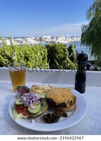 Cheeseburger and a beer with a view
