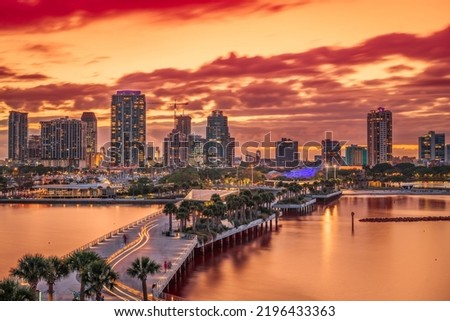 St. Pete, Florida, USA downtown city skyline from the pier at night.