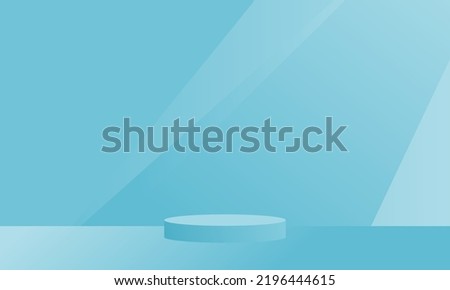 Vector blue round podium, pedestal or platform, background for cosmetic product presentation. 3d podium. Advertising place. Blank product stand background in pastel colors