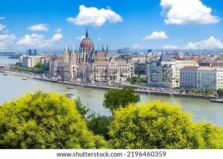 Hungary, panoramic view of the Parliament and Budapest city skyline of historic center. Royalty-Free Stock Photo #2196460359