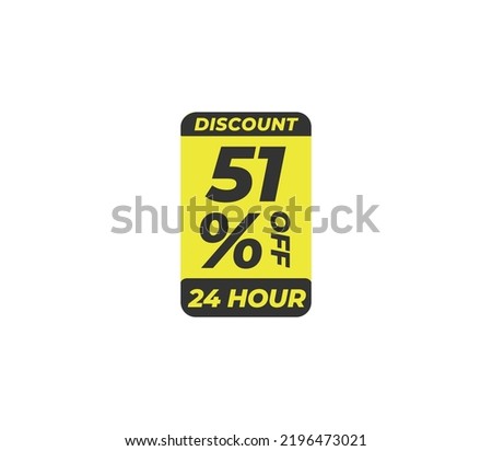 51% off coupon discount price tag product banner label vector art illustration. Isolated on White Background in yellow color