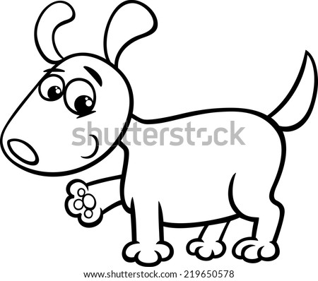 Black and White Cartoon Vector Illustration of Cute Little Dog or Puppy for Coloring Book
