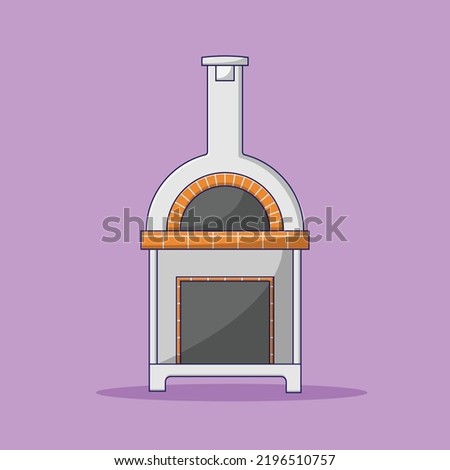 Pizza Oven Vector Icon Illustration with Outline for Design Element, Clip Art, Web, Landing page, Sticker, Banner. Flat Cartoon Style