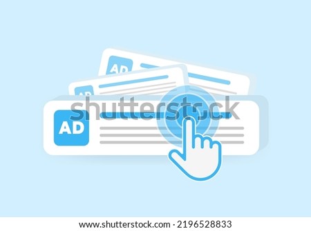Targeted contextual ppc advertising or banner online ads concept. Contextual Digital Marketing, Behavioral Targeting or Retargeting illustration. Cursor icon clicks on advertisement among many Royalty-Free Stock Photo #2196528833