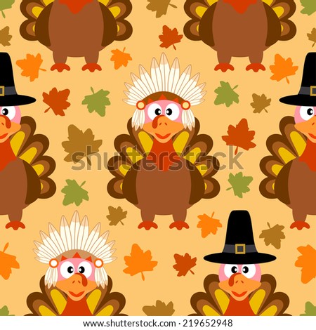 Thanksgiving seamless background with funny turkey vector