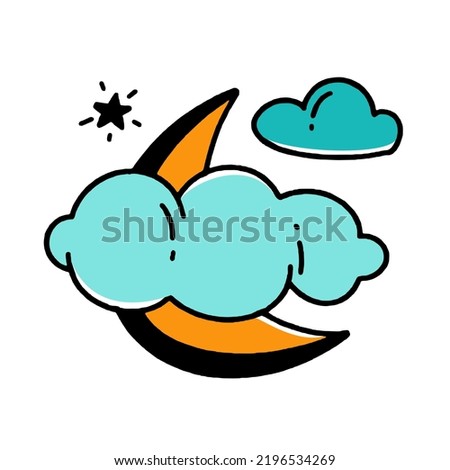 Moon in the clouds Halloween concept doodle style vector design illustration Isolated on white 