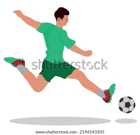 illustration of a soccer player on a white background. Soccer player in green uniform.