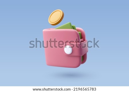 3d Vector Money wallet with green cash and gold coins, Online payment concept. Eps 10 Vector. Royalty-Free Stock Photo #2196565783