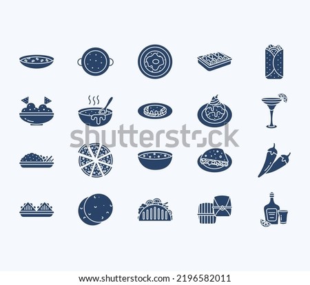 Mexican food recipes and dishes icon set