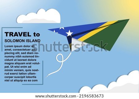 Solomon Island travel vector banner with paper flag and text space, Solomon Island country flag on paper plane, holiday and vacation concept, summer travel template and pattern, flight ticket idea
