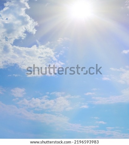 Beautiful Blue Sky Sunny Day Sunburst Background - bright sun and puffy clouds providing space for messages or an invitation, spiritual diploma, award, memo, holistic theme advert
