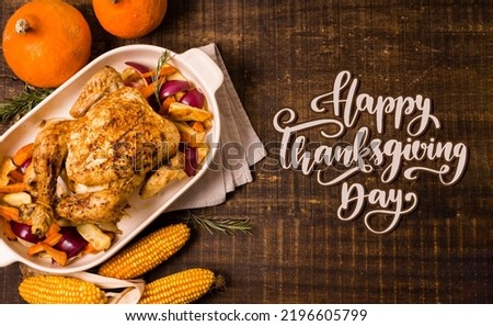 Thanksgiving day with turkey corn pumpkin
