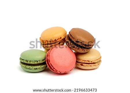 Assorted colorful French Macaron on the white background