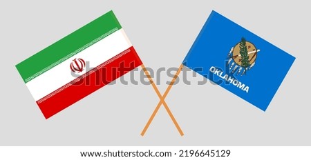 Crossed flags of Iran and The State of Oklahoma. Official colors. Correct proportion. Vector illustration
